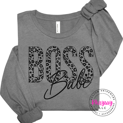 Boss Babe Leopard Long Sleeve Tee for Confident Women and Entrepreneurs