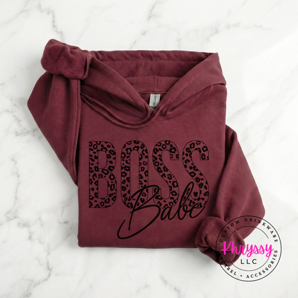 Boss Babe Leopard Graphic Hoodie Warm Gift for Female Entrepreneurs
