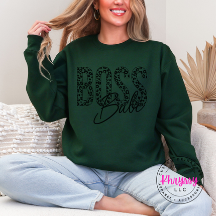 Boss Babe Leopard Crewneck Sweatshirt Cozy Gift for Women Leaders