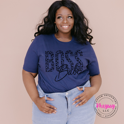 Boss Babe Leopard Print Graphic Tee for Women Who Run Things