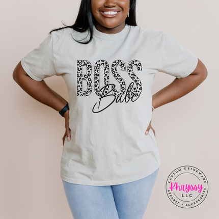 Boss Babe Leopard Print Graphic Tee for Women Who Run Things