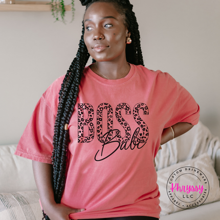 Boss Babe Leopard Print Graphic Tee for Women Who Run Things