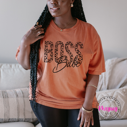 Boss Babe Leopard Print Graphic Tee for Women Who Run Things