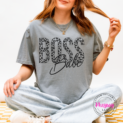Boss Babe Leopard Print Graphic Tee for Women Who Run Things