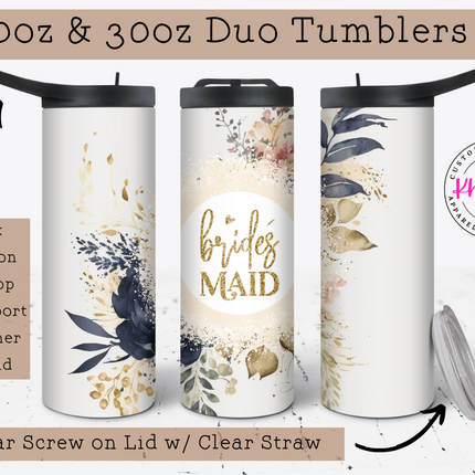 Enchanting Elegance Personalized Bridesmaid 20oz Tumbler for with Straw