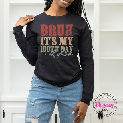 Black lightweight long sleeve featuring a retro 100 days milestone design.