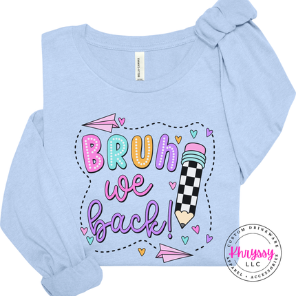 Baby blue lightweight teacher tee featuring a checkered pencil graphic.