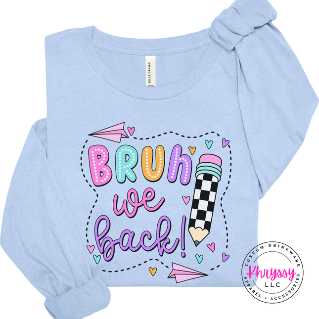 Baby blue lightweight teacher tee featuring a checkered pencil graphic.