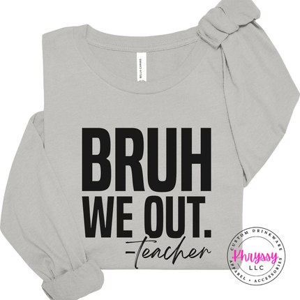 Silver long sleeve tee with a bold black school is out print.