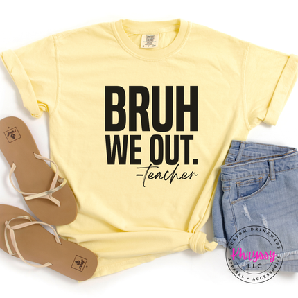 Butter yellow garment-dyed tee featuring a funny end of year teacher slogan.