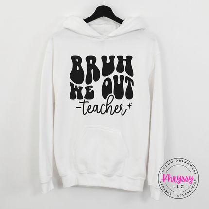 White hoodie worn outdoors with the playful teacher summer graphic.