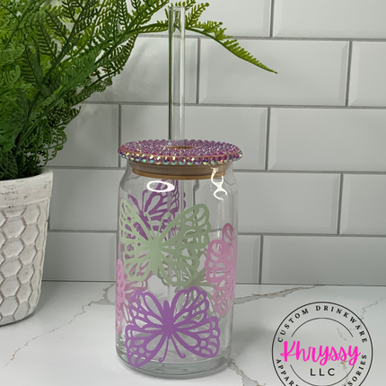 16oz Butterfly Libbey Glass with Glass Straw