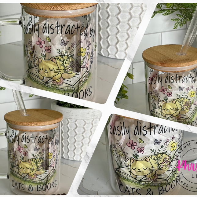 Cat Lover's Essential 17oz Clear Glass Coffee Mug with Straw