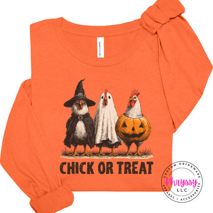 Orange colored Halloween chicken graphic tee with farmhouse charm.