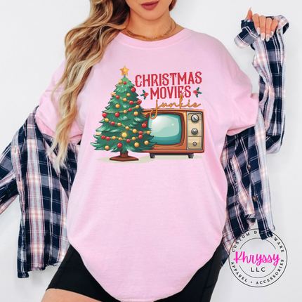 Blossom tee featuring a retro TV and movie junkie lettering.