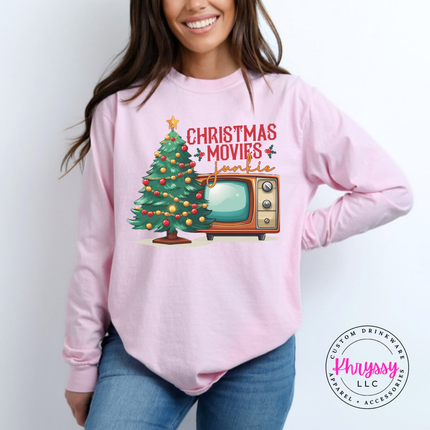 Blossom long sleeve tee featuring a retro TV and movie junkie lettering.