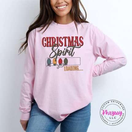 Blossom long sleeve tee featuring a Christmas Spirit loading bar of bulbs.