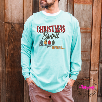 Close up of the Christmas Spirit Loading art on a Chalky Mint long sleeve tee.