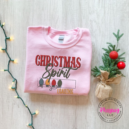 Light Pink crewneck sweatshirt featuring a Christmas Spirit loading bar of bulbs.