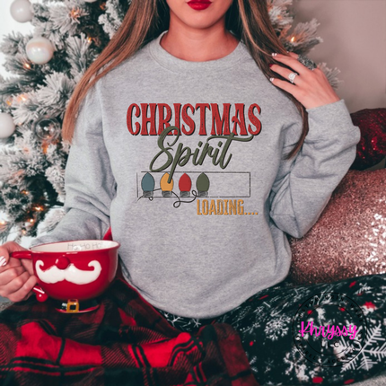Sport Gray crewneck sweatshirt showing holiday bulbs filling a loading bar.