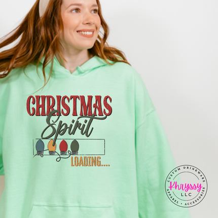 Mint Green hoodie featuring a Christmas Spirit loading bar of bulbs.