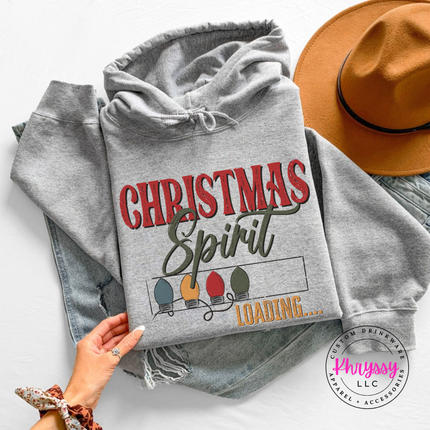 Sport Gray hoodie showing holiday bulbs filling a loading bar.