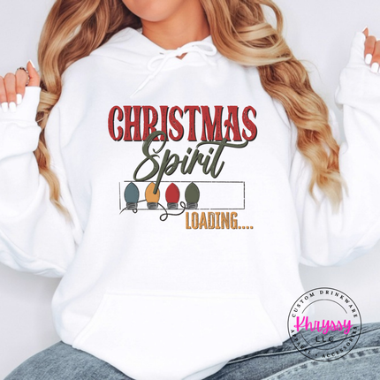 Flat lay of the Christmas Spirit Loading Christmas hoodie in White.