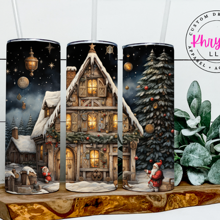 Santa's Winter Wonderland Cottage 20oz Tumbler with Straw