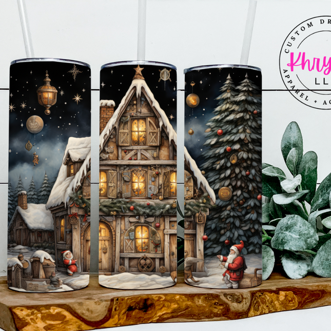 Santa's Winter Wonderland Cottage 20oz Tumbler with Straw