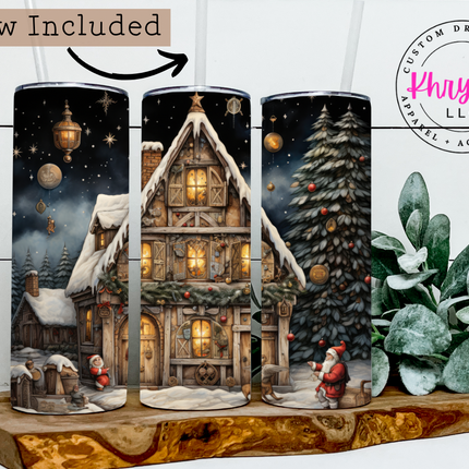 Santa's Winter Wonderland Cottage 20oz Tumbler with Straw