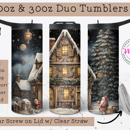 Santa's Winter Wonderland Cottage 20oz Tumbler with Straw