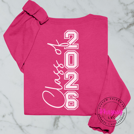 Class Of 2026 Senior Varsity Front And Back Bella Canvas Long Sleeve Bold Twenty-Six