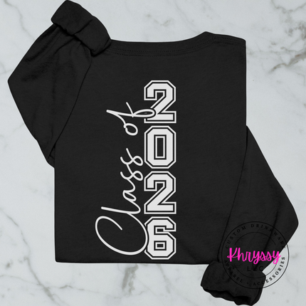 Class Of 2026 Senior Varsity Front And Back Bella Canvas Long Sleeve Bold Twenty-Six