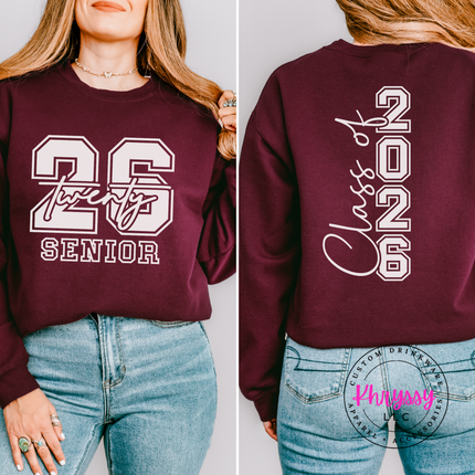 Class Of 2026 Senior Varsity Front And Back Gildan Crewneck
