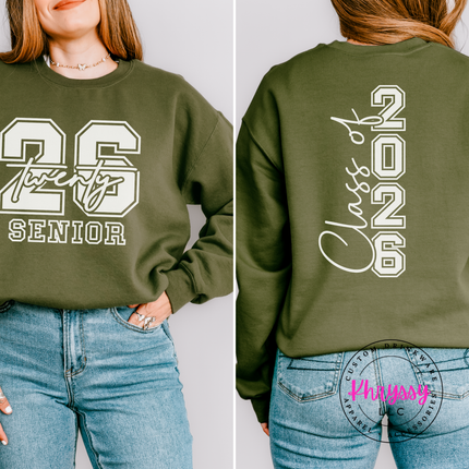 Class Of 2026 Senior Varsity Front And Back Gildan Crewneck