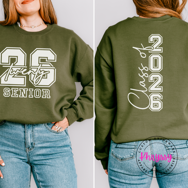 Class Of 2026 Senior Varsity Front And Back Gildan Crewneck