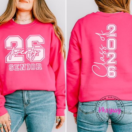 Class Of 2026 Senior Varsity Front And Back Gildan Crewneck