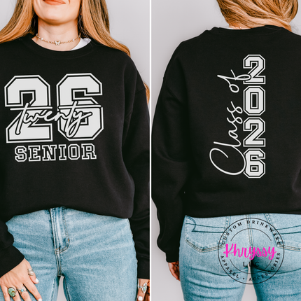 Class Of 2026 Senior Varsity Front And Back Gildan Crewneck