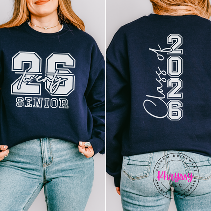 Class Of 2026 Senior Varsity Front And Back Gildan Crewneck