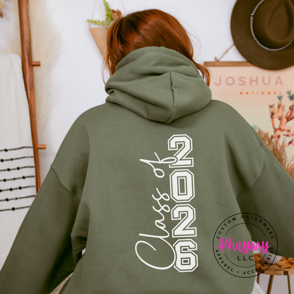 Class Of 2026 Senior Varsity Front And Back Gildan Hoodie