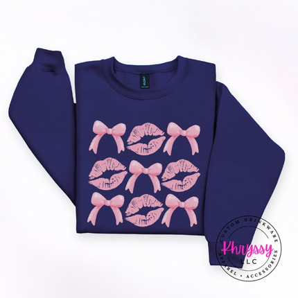 Coquette Lips and Bows Graphic Crewneck Sweatshirt for Women