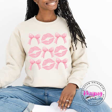 Coquette Lips and Bows Graphic Crewneck Sweatshirt for Women