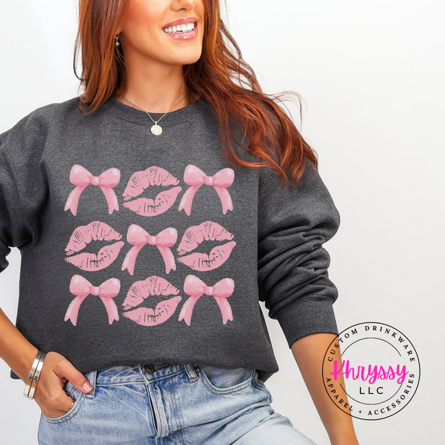 Coquette Lips and Bows Graphic Crewneck Sweatshirt for Women