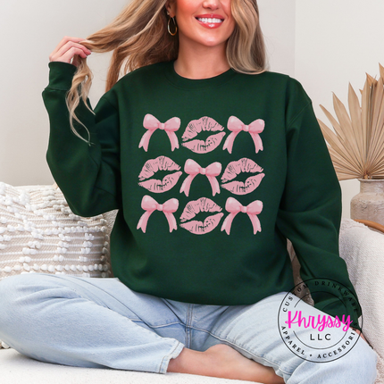 Coquette Lips and Bows Graphic Crewneck Sweatshirt for Women