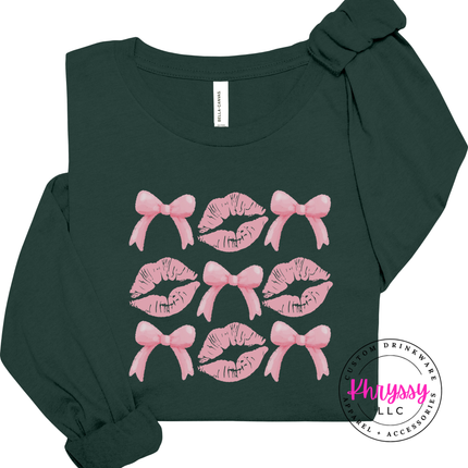 Coquette Lips and Bows Long Sleeve Graphic Top for Women