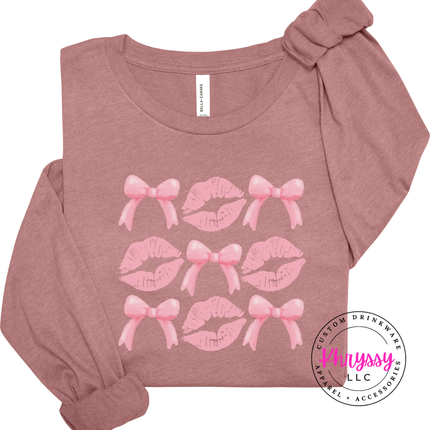 Coquette Lips and Bows Long Sleeve Graphic Top for Women