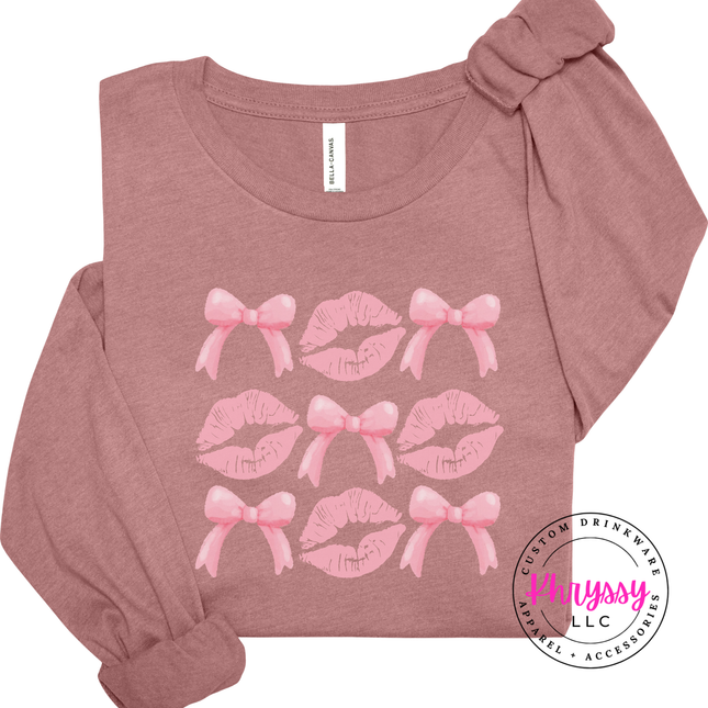 Coquette Lips and Bows Long Sleeve Graphic Top for Women