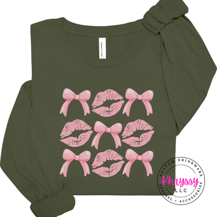Coquette Lips and Bows Long Sleeve Graphic Top for Women
