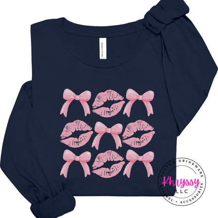 Coquette Lips and Bows Long Sleeve Graphic Top for Women