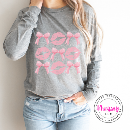 Coquette Lips and Bows Long Sleeve Graphic Top for Women